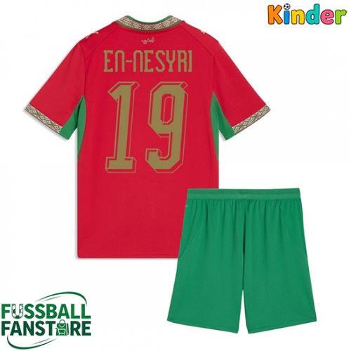 Marokko Youssef En-Nesyri #19 Replik Heimtrikot Kinder WM 2026 Kurzarm (+ Kurze Hosen)